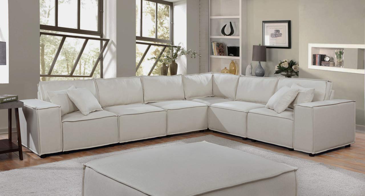 Lilola Home Janelle Modular Sectional Sofa in Beige Linen